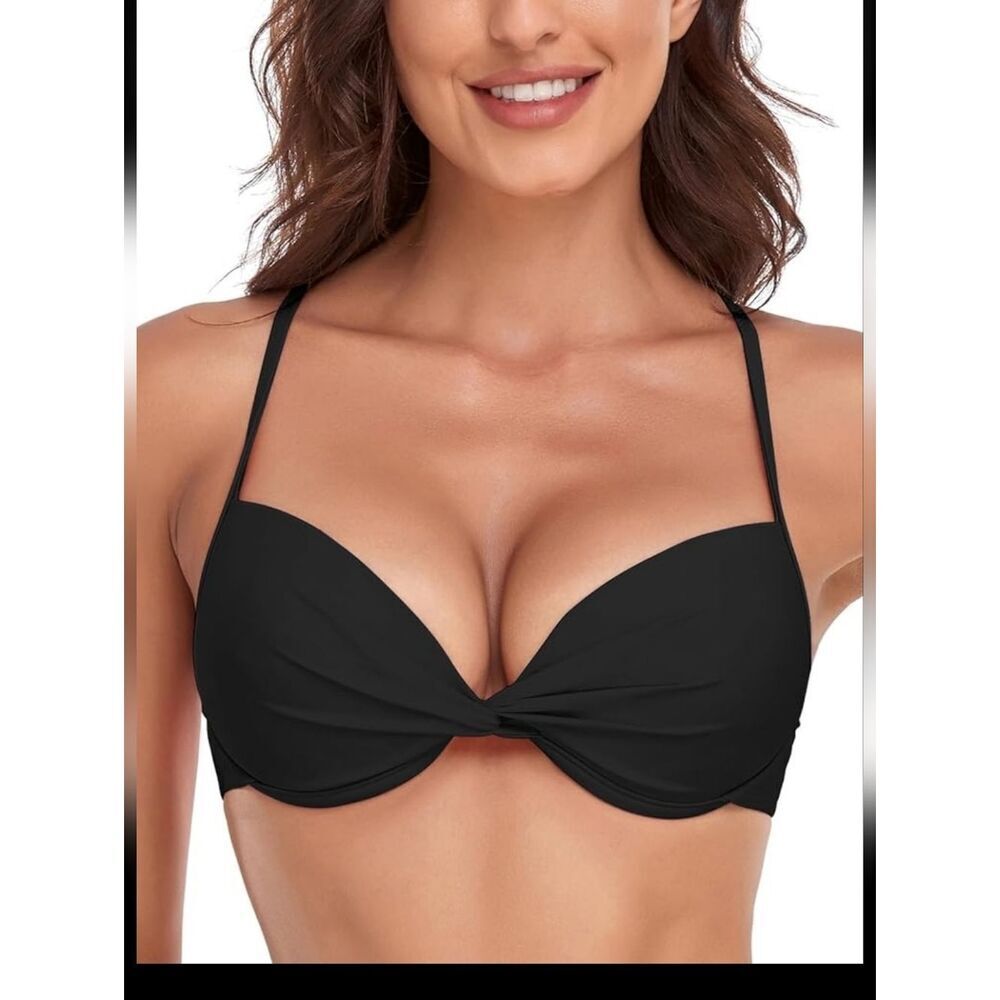 Victoria's Secret Essential Twist Push-Up Bikini Top, Pure Black Sz 36B NWT